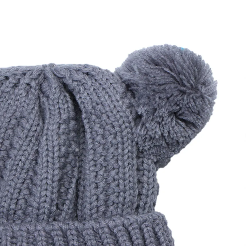 Детская вышивка мультяшного кота Beanie Зимняя Толстая вязаная теплая мягкая шапка с двойным помпоном для мальчиков и девочек, Кепка с ушами, шапочка для малышей