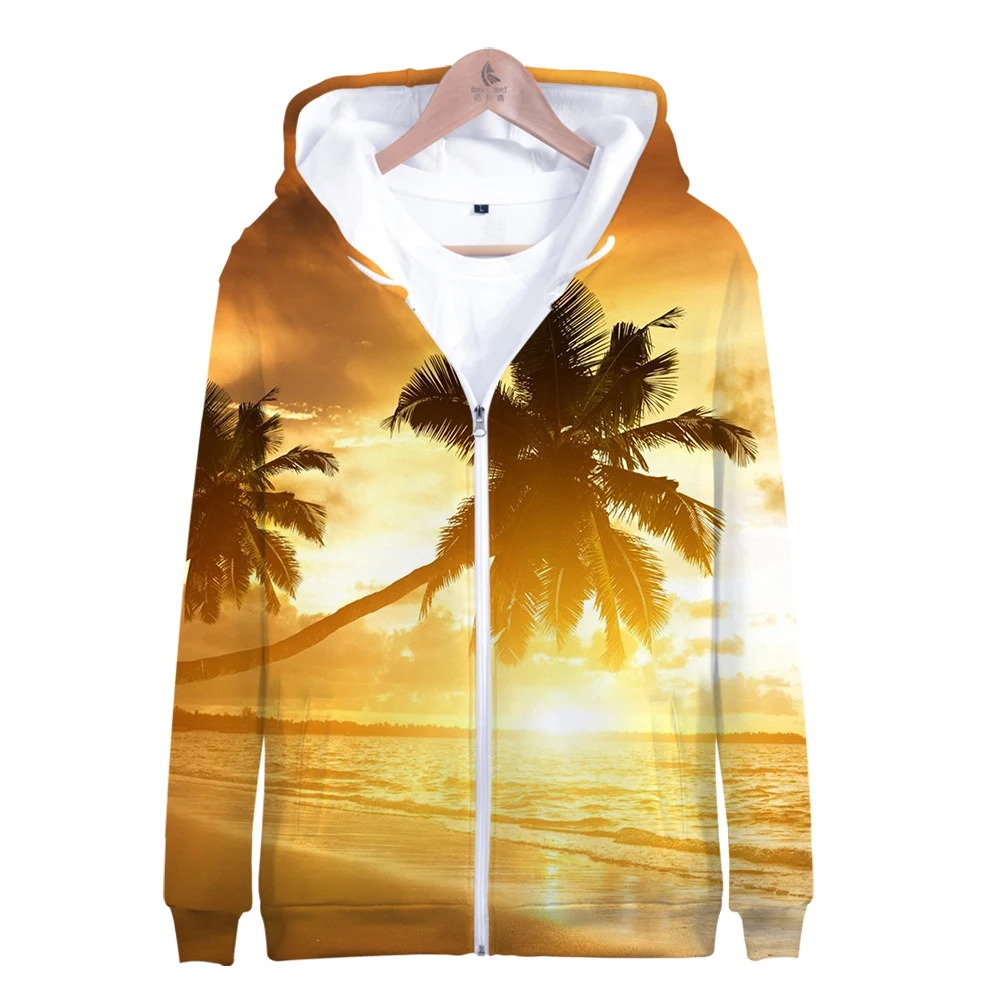 

Beach Coconut Tree Hoodies Sweatshirts Men Women Hooded Ocean Sky Beautiful Seaside View Zipper Hoodie Men's Polluver 3D Coats