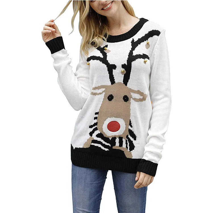 

2021 Autumn And Winter New Plus Size Women Knited Holiday Pullover Christmas Cute Reindeer Sweater