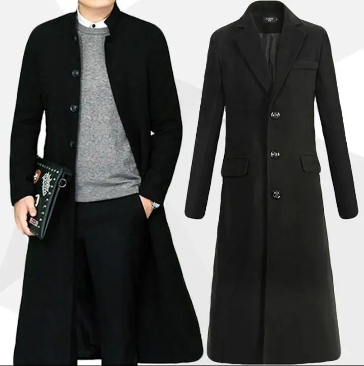 Stand collar casual woolen coat men Chinese tunic suit trench coats long sleeves overcoat mens cashmere coat casaco masculino