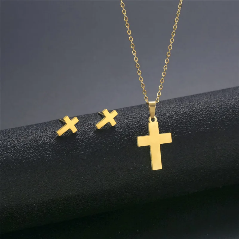 Женский комплект с подвеской в виде креста ожерелье и серьги из нержавеющей