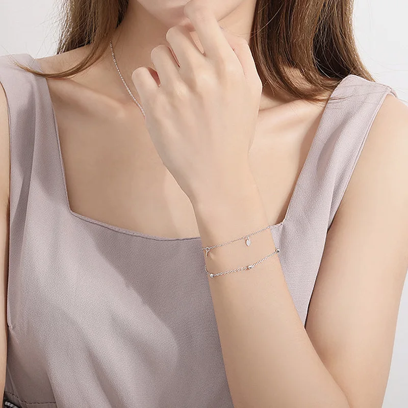 Серебряный браслет с двойным Слои блесток из бисера браслеты круглые бусины