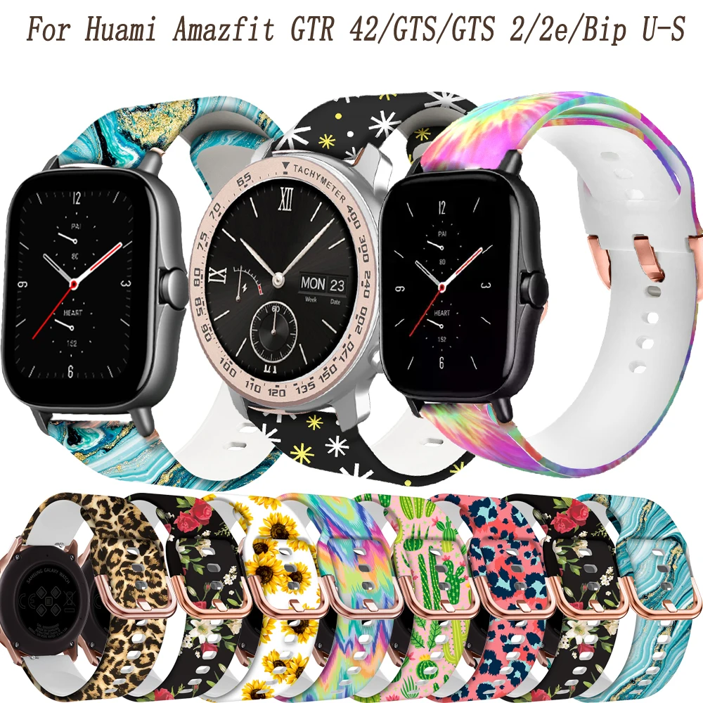 

Printing Silicone Watchband For Huami Amazfit Bip/U/S/GTS/2/2e/GTR 42 Bracelet Band Strap Correa Easy install Fashion wristband
