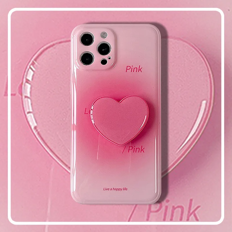 

Pink Is Suitable for IPhone12 ProMax Apple 11 Mobile Phone Case Love Bracket Silicone All-inclusive Anti-fall Protective Cover