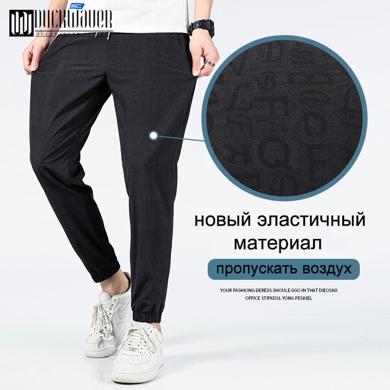 

Duckwaver Men Solid Black Pencil Pants 2021 Quality Light Casual Male Trousers Fashion Comfortable Men Pants Large Size M-5XL