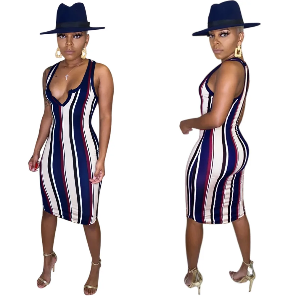 

Sexy deep V dress colorful striped vest buttock dress nightclub dress 2020 fashion new women's wear