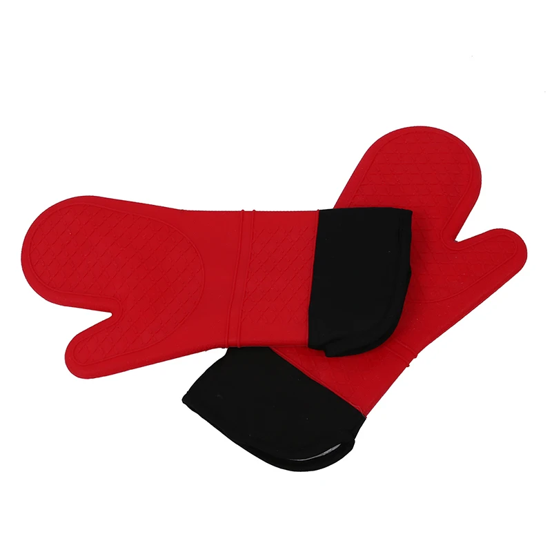 

2pcs Red Silicone Kitchen Oven Mitt Glove Potholder with Extra Long Canvas Sleeve Stitching for Grilling and BBQ /barbecue Heat