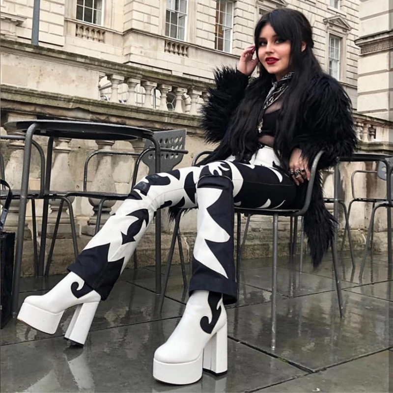 Perixir Chunky Woman Boots Design 2020 New Winter Super High Heels Platform Lady Night Club Round Toe Ankle Shoes Size 36-41 | Обувь