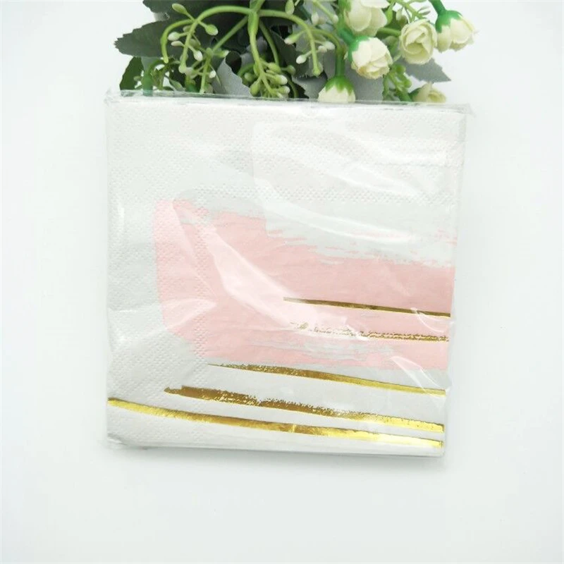 48 шт розовые белые с фольгой золотые линии одноразовые бумажные салфетки Девушка