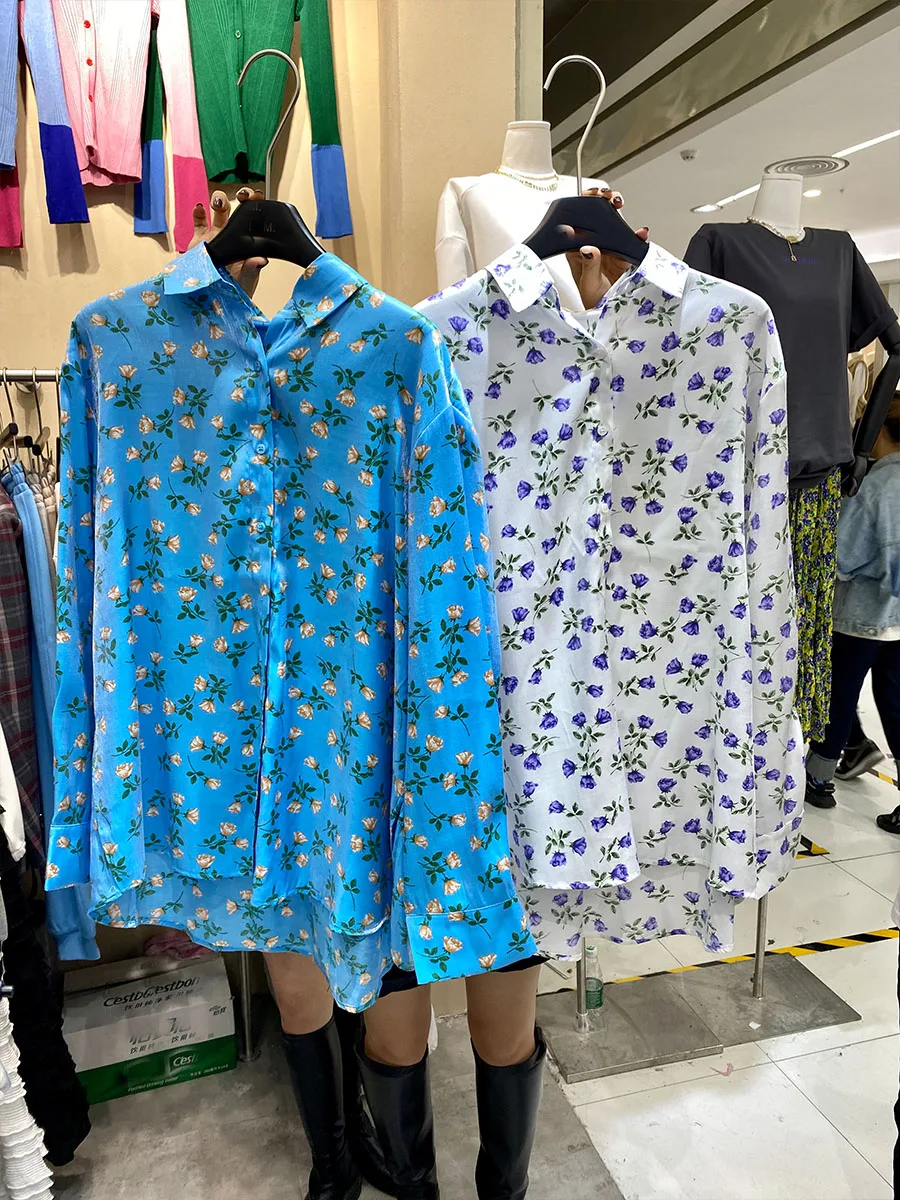 

Floral Draping Retro Versatile Loose Slimming Early Spring Shirt Top for Women Unique Style 2021 Fashion Blouse