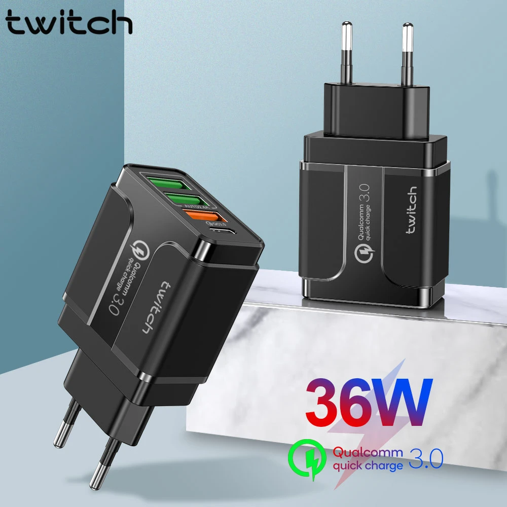 Зарядное устройство Twitch с 3 портами USB быстрая зарядка 0 для iphone Samsung Xiaomi Huawei PD