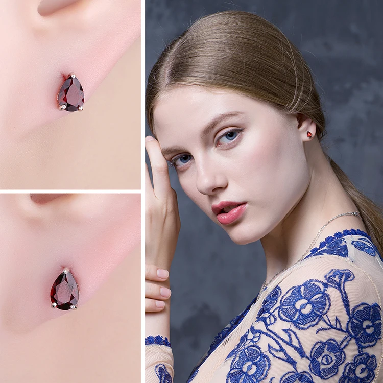 Jewelrypalace капли воды 1.8ct натуральный гранат Твердые 925 серебро Серьги-гвоздики для Для женщин модные вечерние Красивые ювелирные изделия