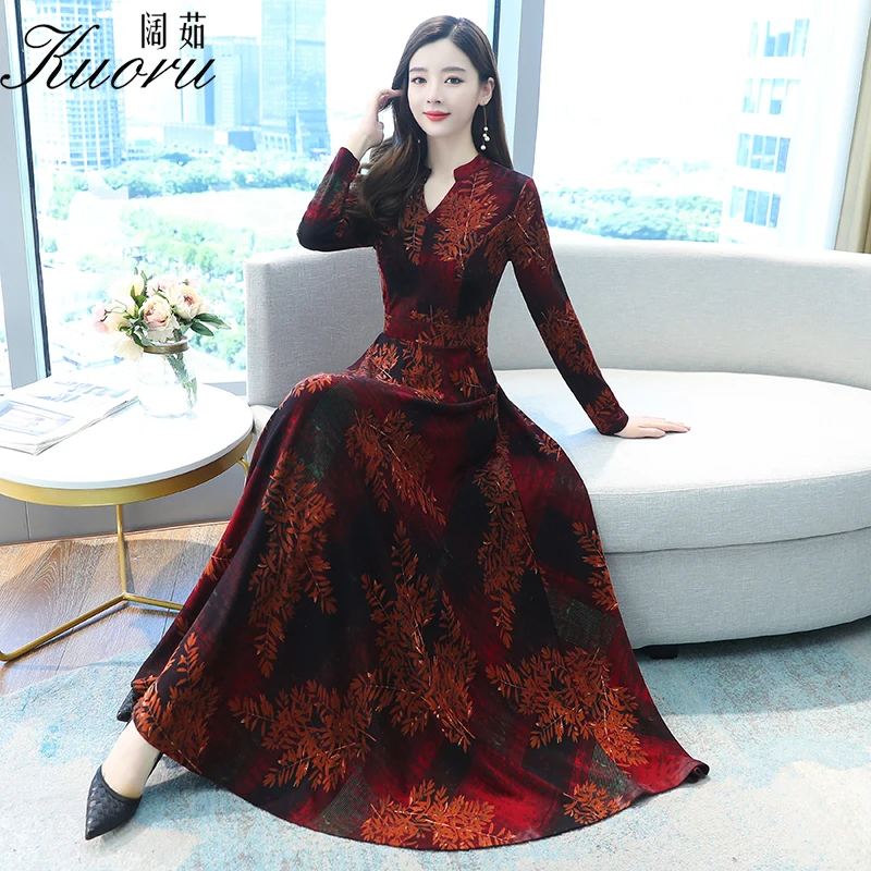 

Женское винтажное облегающее платье-макси, с длинным рукавом, V-образным вырезом