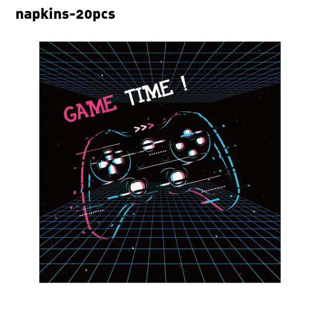 

Kids Game Theme Party Favors Decorations With Balloon Gamepad Disposable Tableware Napkins for Boy's Birthday Party Supplies