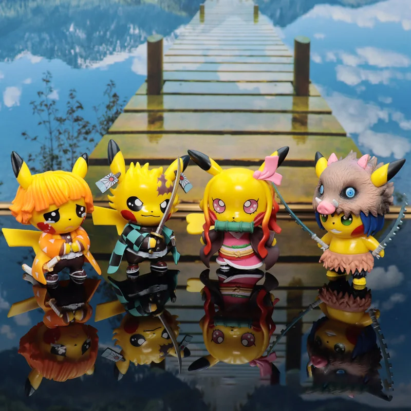 

PVC 10cm Pokemon Cosplay Demon Slayer Anime Figure Pikachu Hashibira Inosuke Agatsuma Zenitsu Kawaii Christmas Gift Children Toy