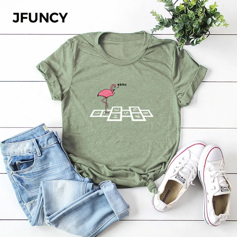 JFUNCY женская футболка Crane Bird Play Game 2021 летние женские футболки с коротким рукавом