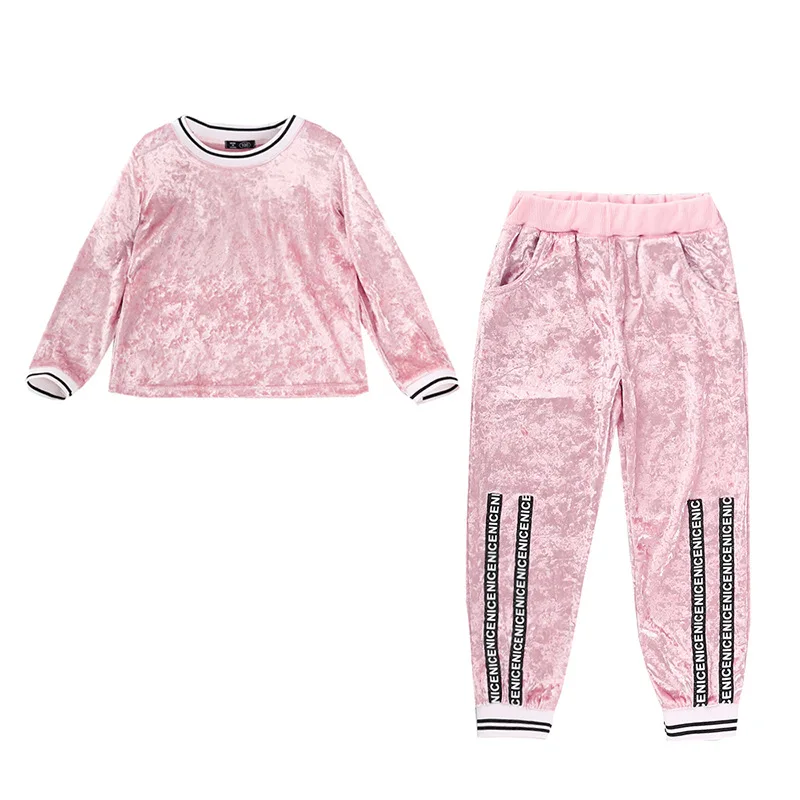 

Girls Spring Suit 2021 New Long-sleeved Patch Trousers Gold Velvet Two-piece Children's Clothing