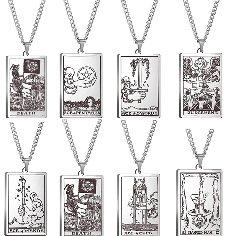 Tarot Cards Esotericism Necklace Aesthetic Stainless Steel Jewelry Collar Tarot Good Luck Amulet The Major Arcana Pendant
