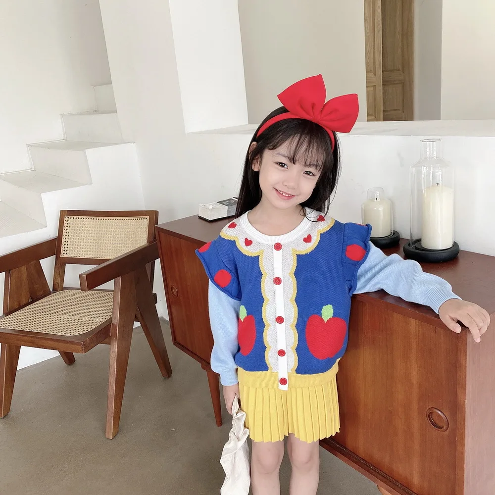 

kids clothing set 2020 Knitted suit Cute princess shape apple pattern long-sleeved blouse + short skirt baby 2pcs clothes