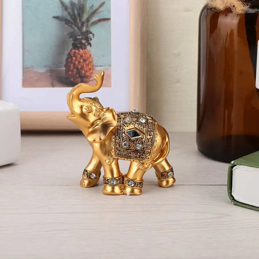 2 Size Elephant Ornament Golden Color Resin Elegant Trunk Statue Wealth Lucky Figurine Home Decoration Gift | Дом и сад