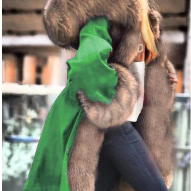 2021 X-long Waterproof Winter Women Faux Fox Fur Coat Fox Fur Collar Hood Big Fur Outerwear Detachable Faux Fur Hoodie Jacket