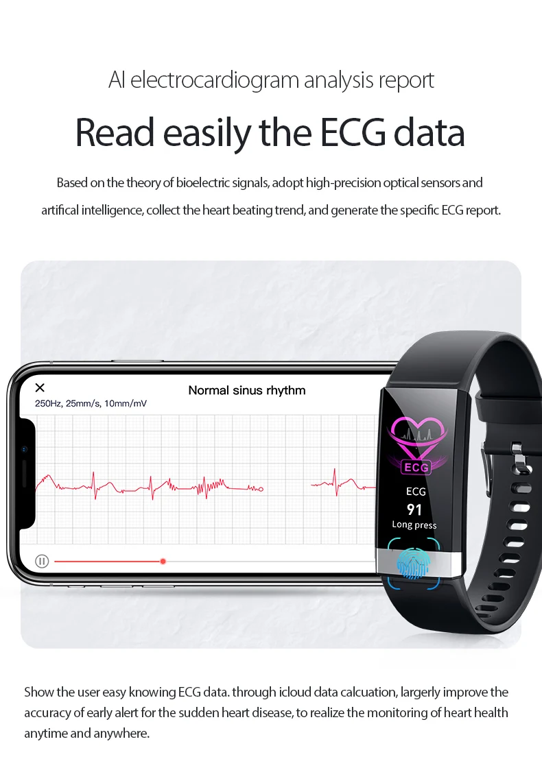 Умный Браслет IP68 Водонепроницаемый ECG+ PPG+ HRV Монитор артериального давления пульса спящий спортивный трекер Smartband браслет