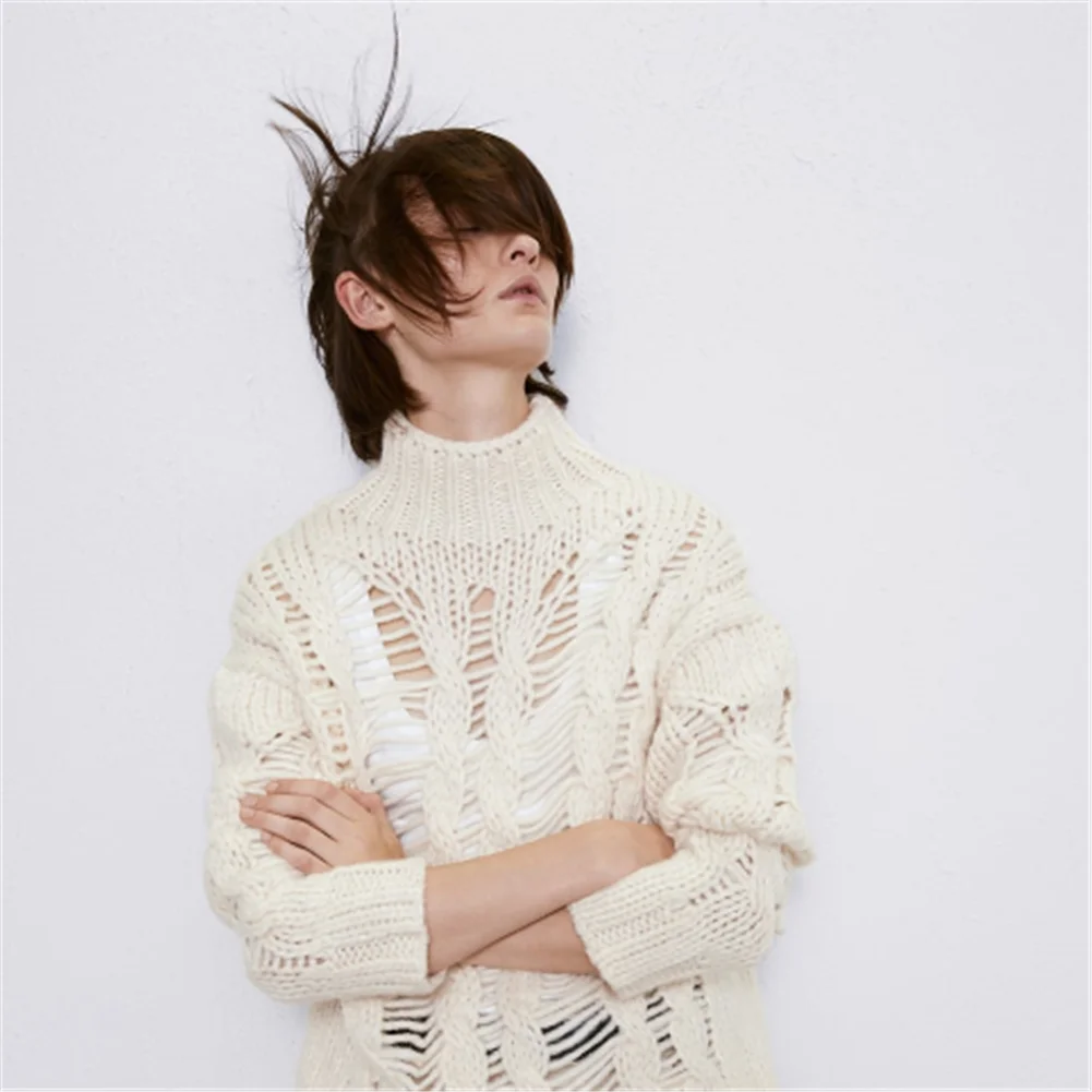 2019 ZA женский свитер ручной работы новый полый дизайн восемь нитей вязаный