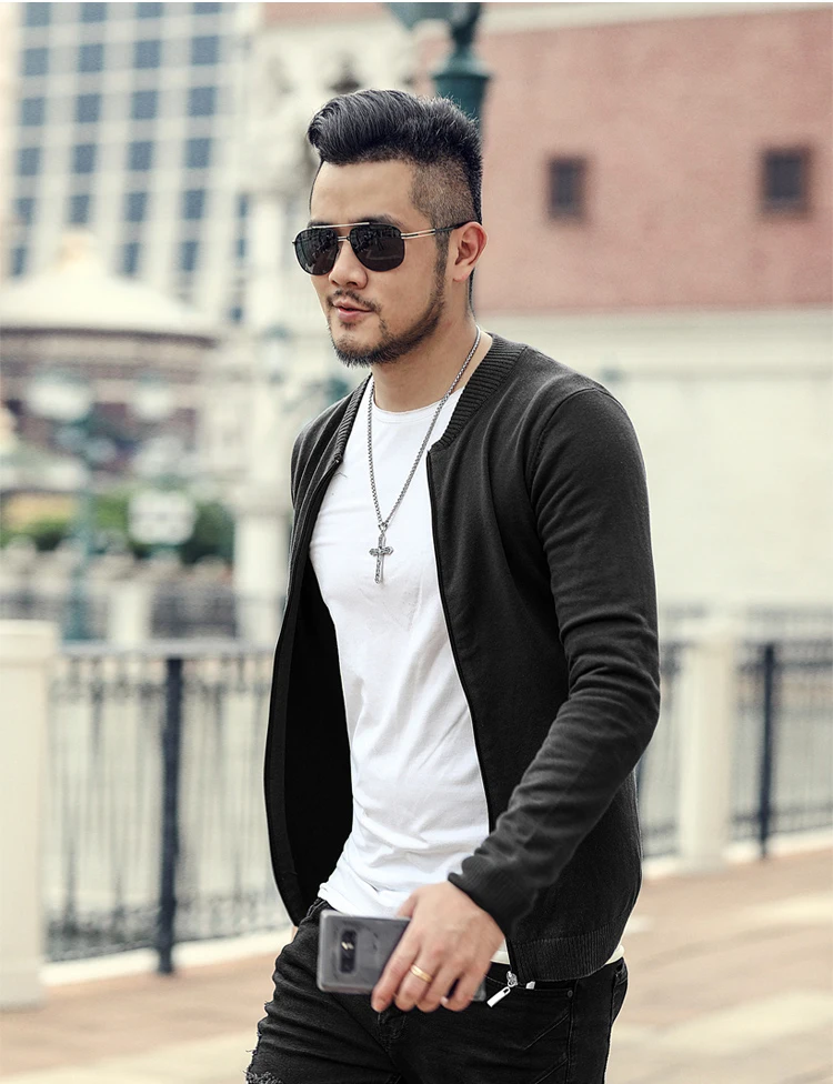 Мужской новый синий Повседневный приталенный модный вязаный кардиган на молнии