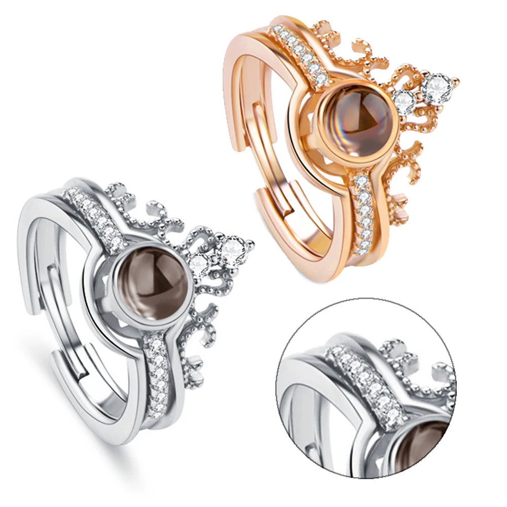 &quotI Love You&quot In 100 Languages Memory Crown Couple Rings Rose Gold Engagement Wedding Valentine's Day Ring Set Drop Shipping |