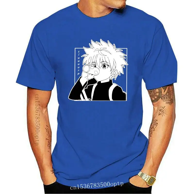 

Новинка Kawaii Hunter X футболка с изображением охотника Мужская футболка с коротким рукавом Killua Zoldyck с круглым вырезом облегающая мягкая хлопков...