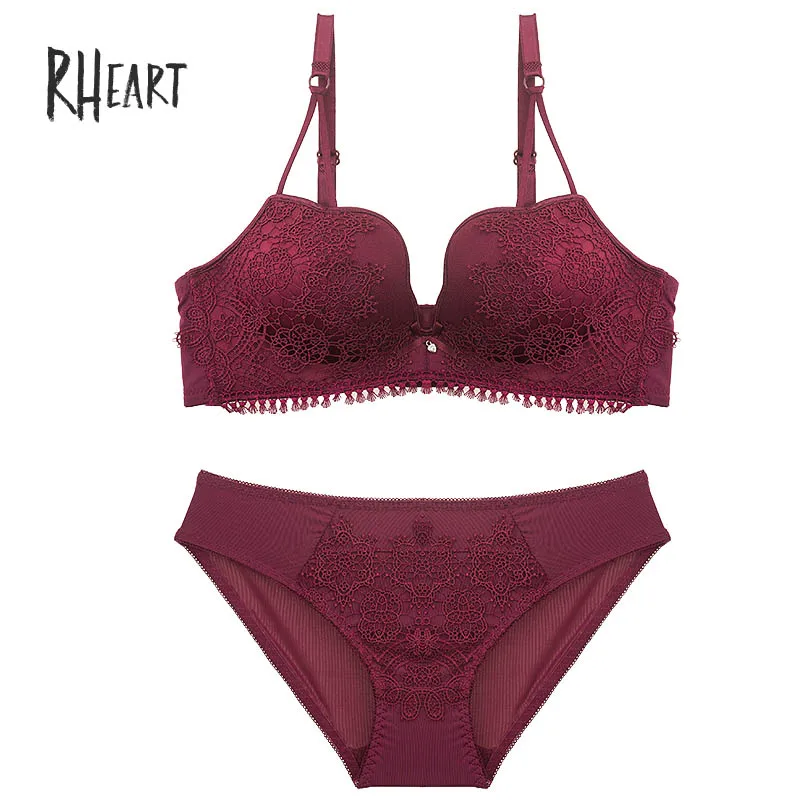 

Roseheart Women Fashion Red Green Lace Trim Straps Bralette Cotton Panties Push Up Bra Sets Underwear Sexy Lingerie Sets A B