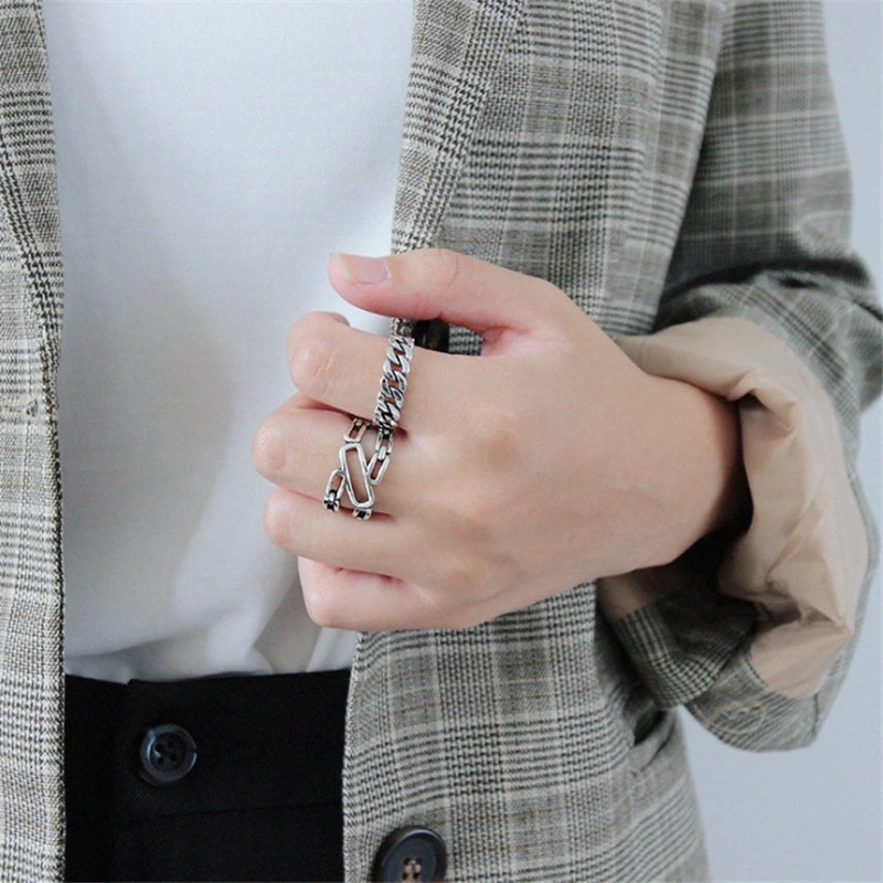 Кольцо-цепочка женское с большими кольцами популярный дизайн винтажная широкая