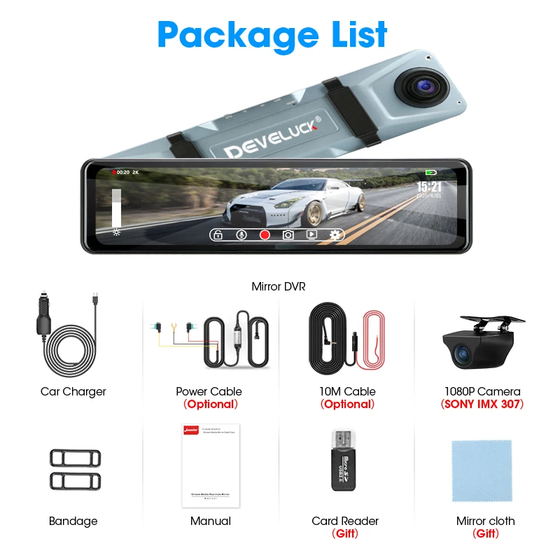 

2K IPS Touch Square Screen Stream Media Dash Cam 12" Car DVR Mirror Cameras Anti-jamming Rear Camera Time-lapse Video Recorders