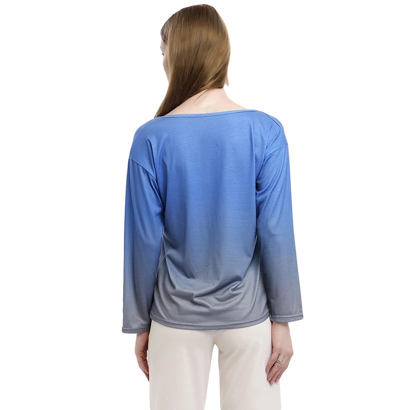 

Casual Autumn Women's T-shirts Plus Size Gradient Color V-Neck Tops Tee 2020 Female t shirt Long Sleeve For Ladies Tee