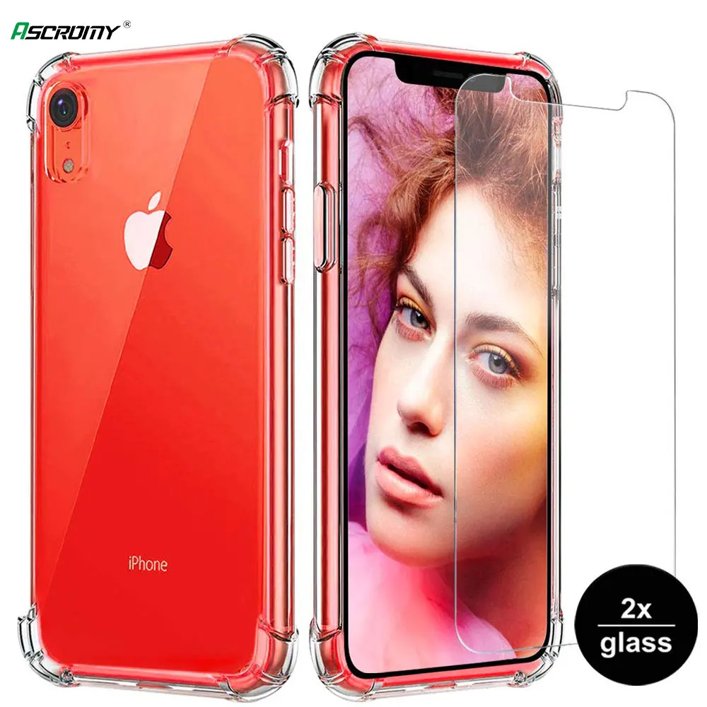 Чехол для iPhone XR стеклянная защита экрана прозрачный противоударный чехол X XS Max 7 8