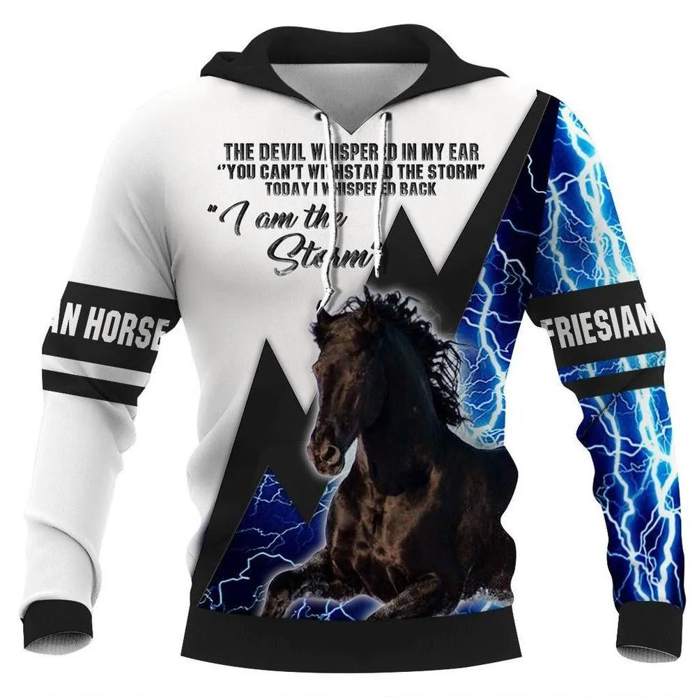 

CLOOCL Friesian Horse Hoodie 3D Graphics Blue Lightning Stitching Pullovers Splicing Hoodies Fashion Casual Men Clothing