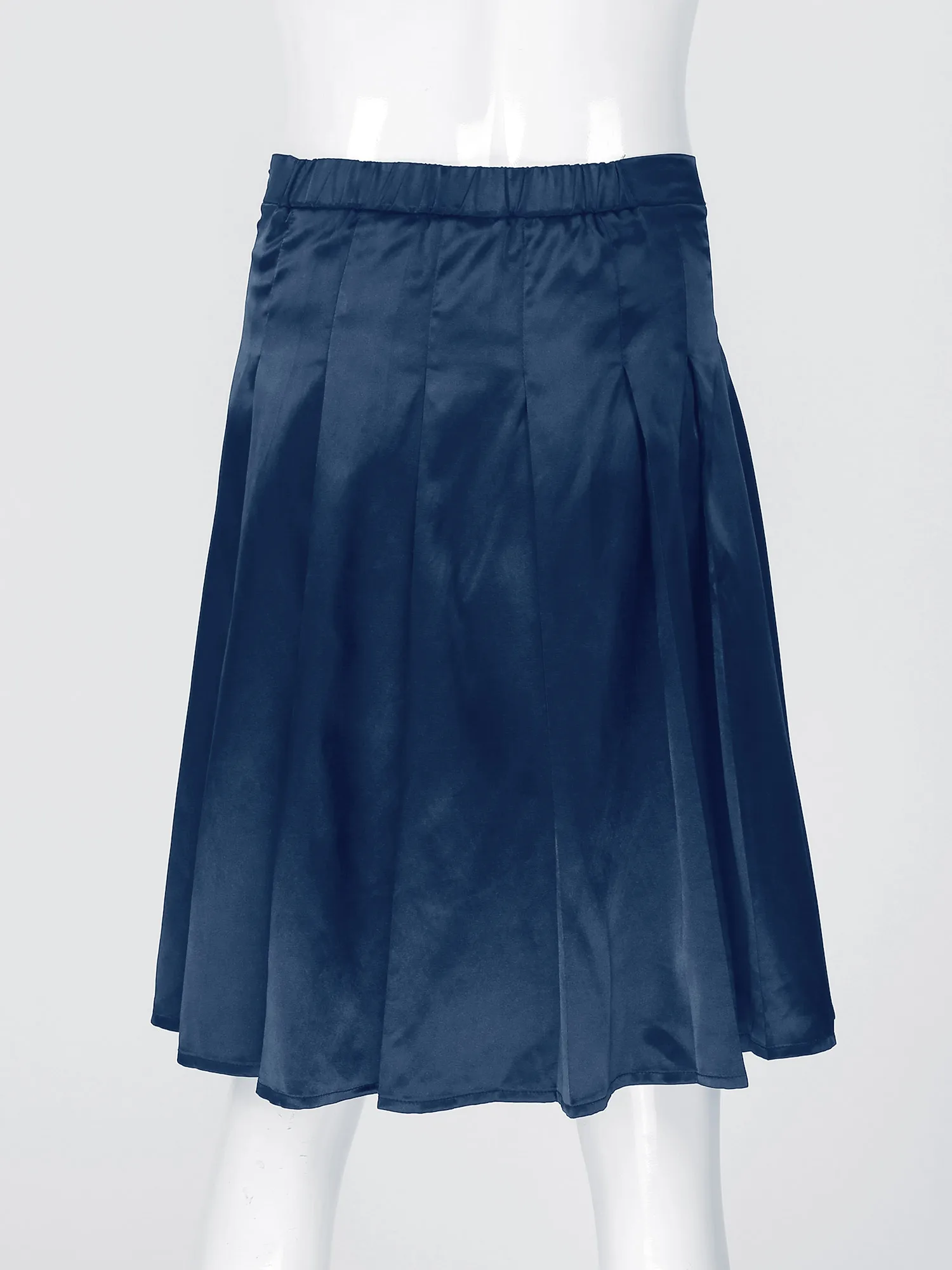 Men Pleated Satin Miniskirt Pure Color Loungewear Sleep Bottoms Side Invisible Zipper Back Elastic Waistband Skirts Nightwear