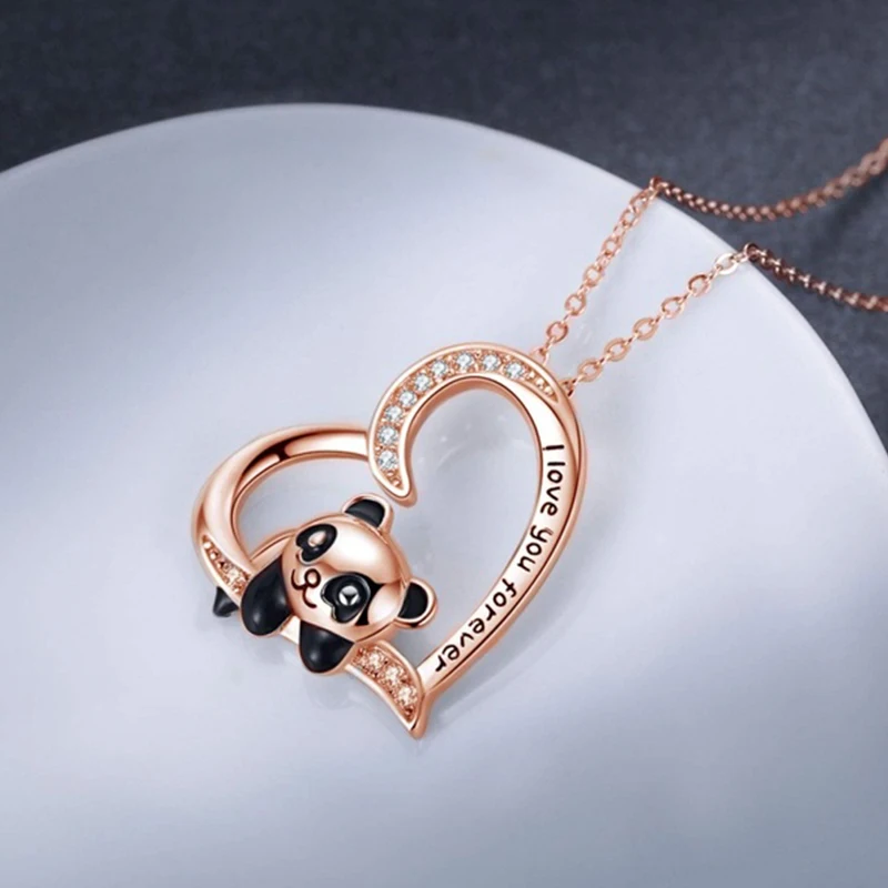 2020 Новая современная мода цинковый сплав Любовь с милой пандой колье подвеской в