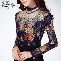 blusas 2021 casual women tops and blouses fashion diamond chic floral lace shirt female beaded tops elegant women clothes 3115