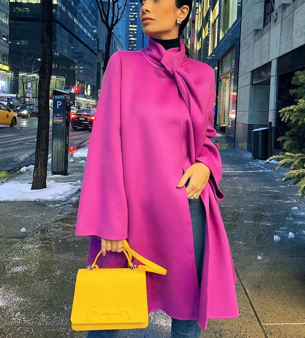 

Простое темпераментное тонкое шерстяное пальто, женское Однотонное шерстяное пальто с рукавами-колокольчиками