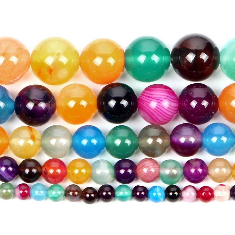 15 &quotнитевые бусины из натурального камня гладкие смешанные полосатые Агаты