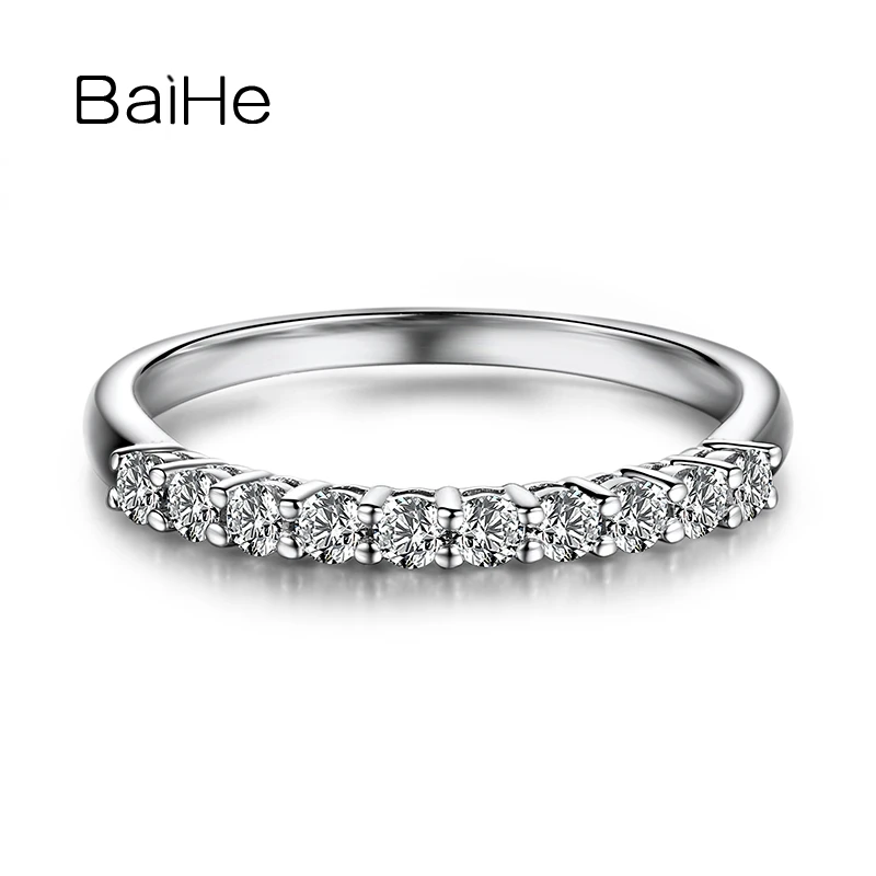 

BAIHE Solid 18K White Gold 0.30ct H/SI Natural Diamond Rings for women men Wedding Gift Engagement Trendy Fine Jewelry anillos