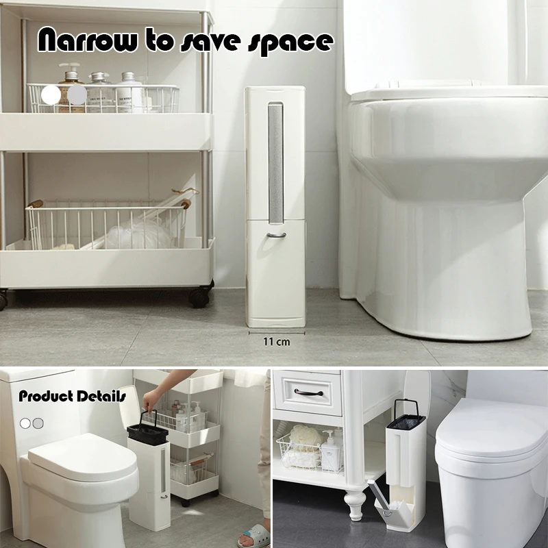 Узкое мусорное ведро для ванной комнаты с ершиком туалета кухни пластиковое