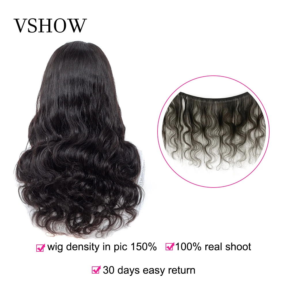 VSHOW 13x4 бразильские волнистые человеческие волосы на кружеве, парик 150% Remy человеческие волосы, натуральный черный парик на кружеве с детскими волосами