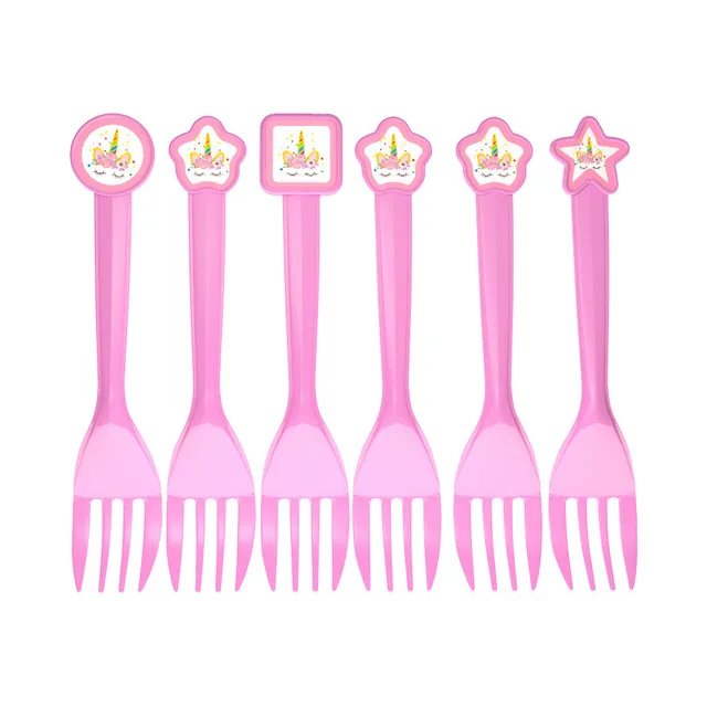 Fork 6pcs Детский день рождения одноразового вечерние комплект Единорог тема вечерние украшения вечерние игрушки, принадлежности для вечеринок мультфильм животных - Цвет: Fork 6pcs
