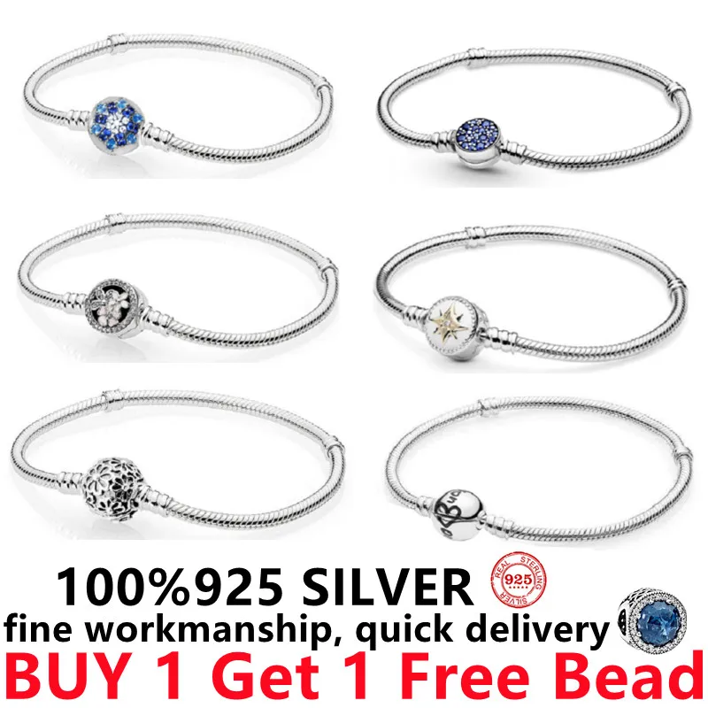 

Hot sale 2021Free Delivery 100% 925 Sterling Silver Diy bead charms Pando classic Blue Snake Bracelet Suitable Women jewelry