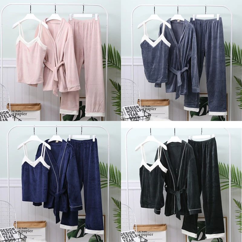 Новинка Женский бархатный комплект из 3 предметов Элегантная пижама Осенний