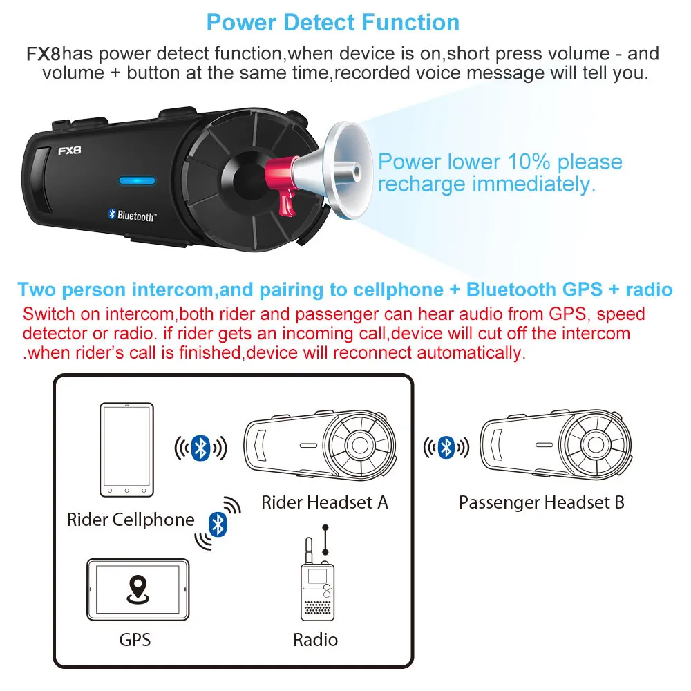 Fodsports FX8 мотоциклетный шлем Bluetooth Интерком мотоциклетный шлем гарнитура 1000 м 8 Rider BT Intercomunicador FM