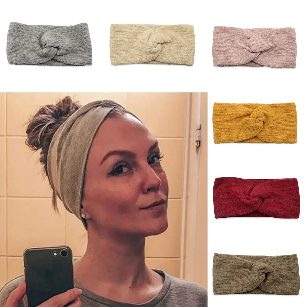 

New Elastic Women Makeup Wide Headband Hair Bands Cross Knot Knitted Turban Hair Accessories