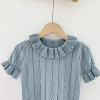 new girls knitted tops 2021 short sleeve sweater kids knit pullover ruffle girls clothes bb78